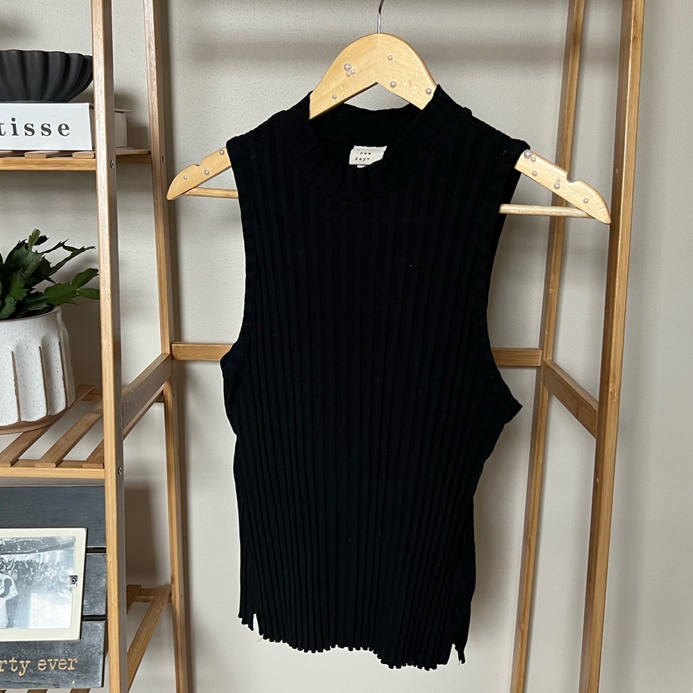 Black Ribbed Mock Neck Tank
